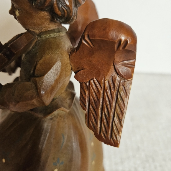 VTG THORENS HAND CARVED PAINTED MUSIC BOX ANGEL PLAYING VIOLIN SWITZERLAND - Picture 12 of 16